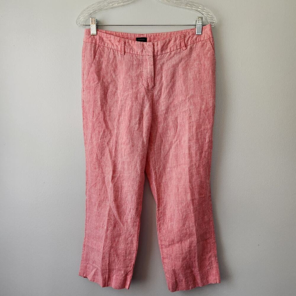 Madison Linen Pants Women’s 6 Pink Heather Straight Leg Capri Beach Coastal Chic